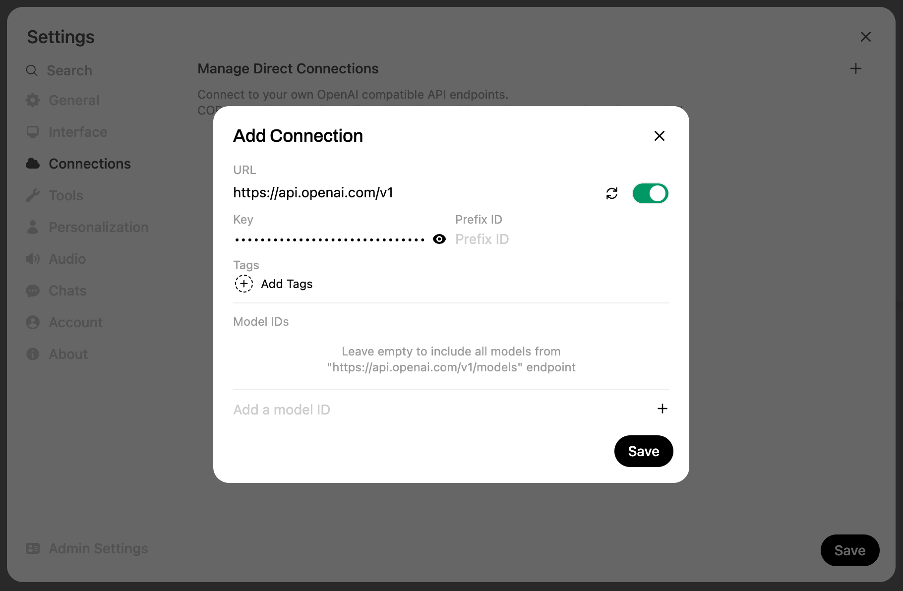 Open WebUI - OpenAI を接続として追加