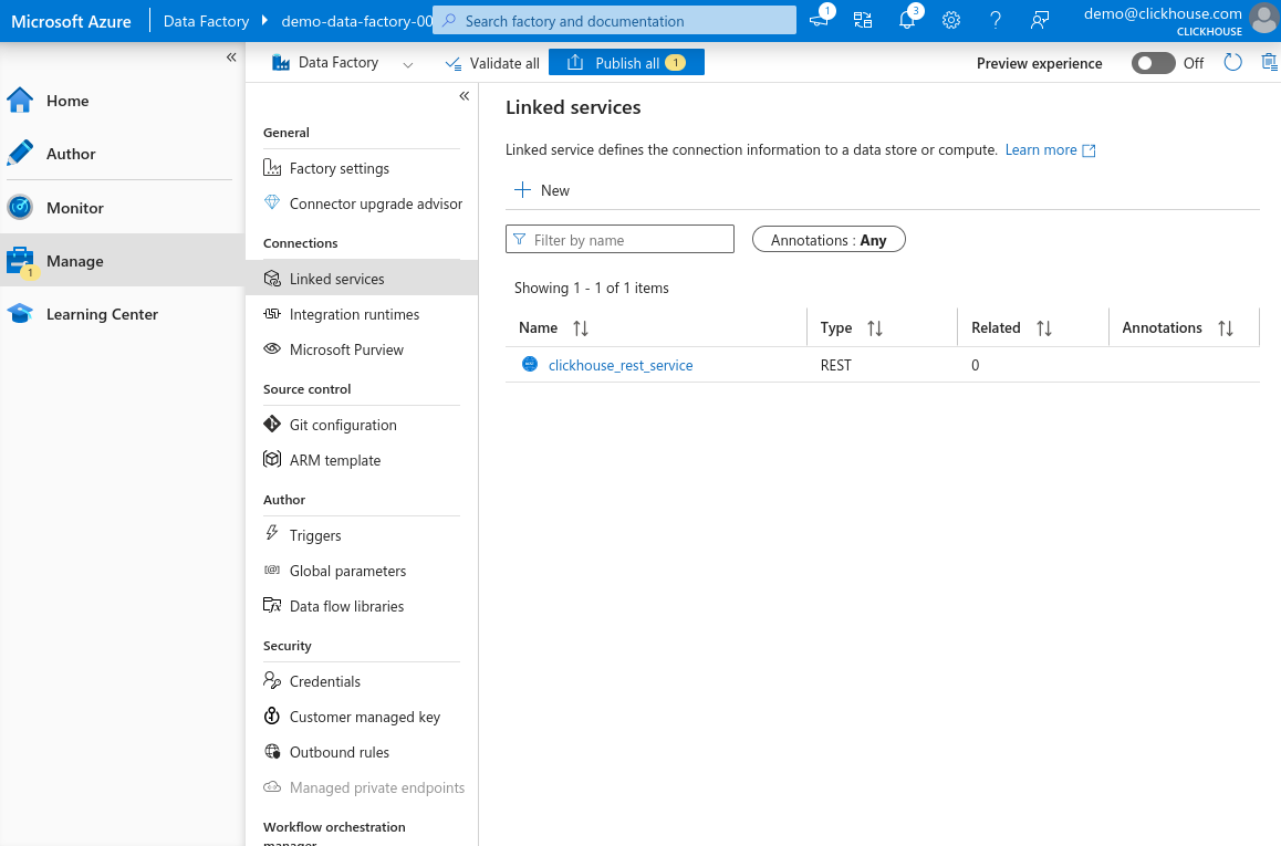 Linked Services の一覧