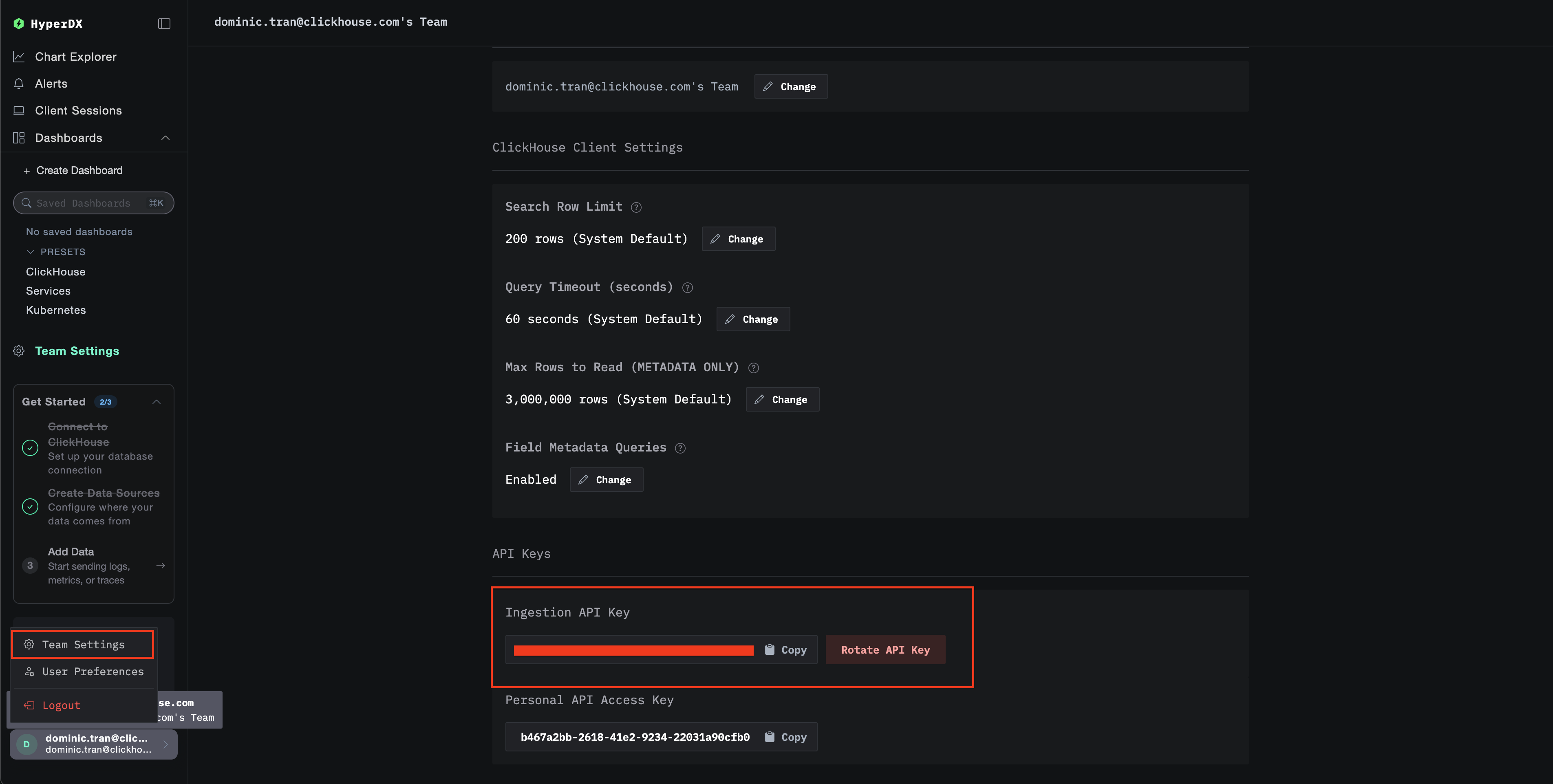 ClickStack API キー