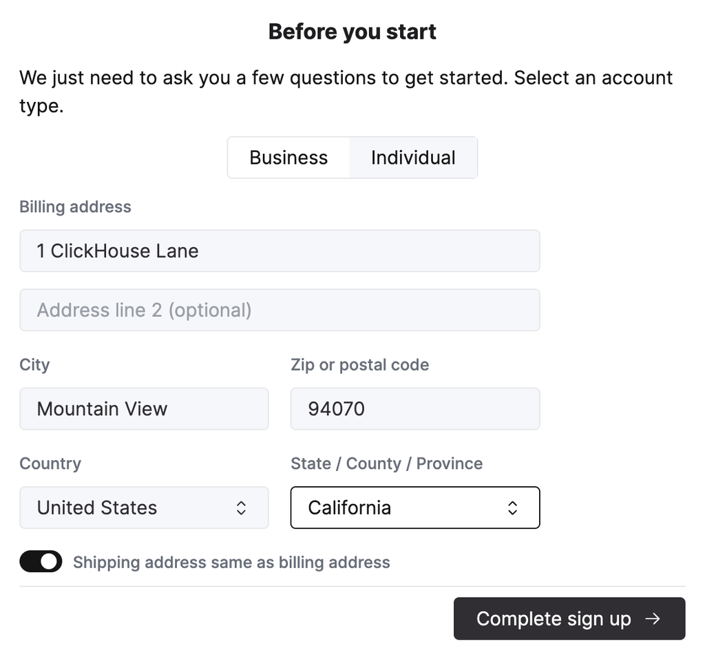 ClickHouse Cloud のサインインページ