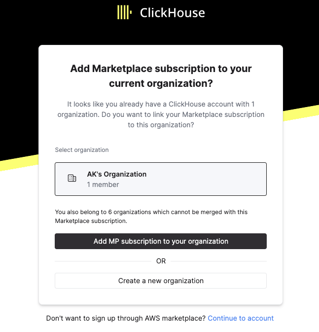 ClickHouse Cloud サインアップ情報フォーム