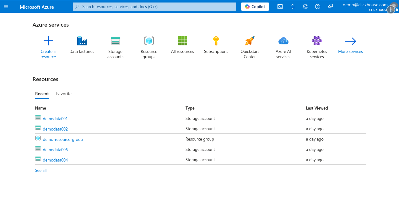 Azure Portal ホーム ページ