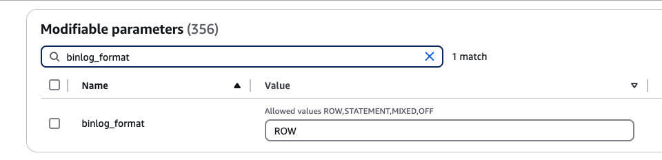 Binlog format を ROW に設定