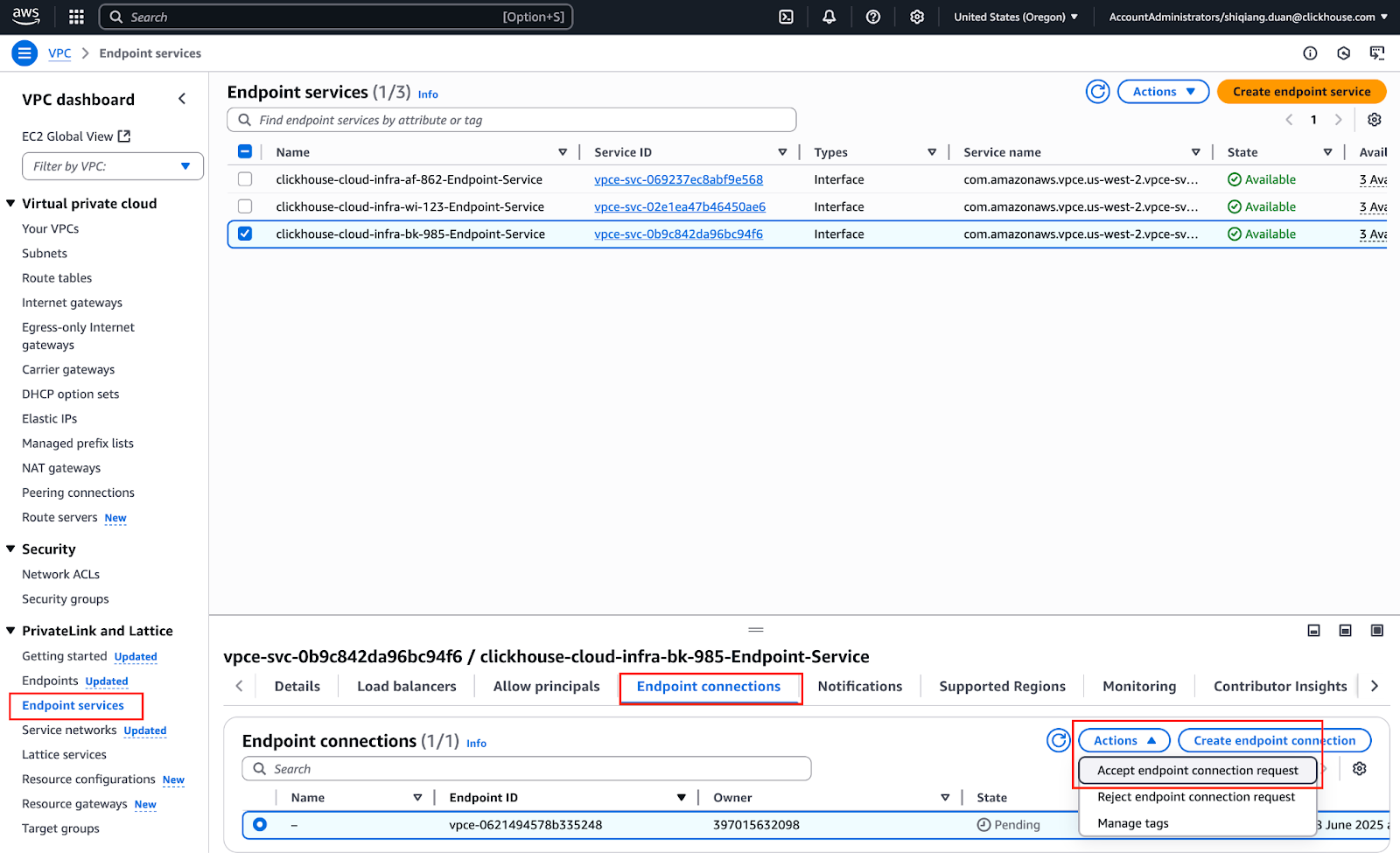 BYOC PrivateLink 承認