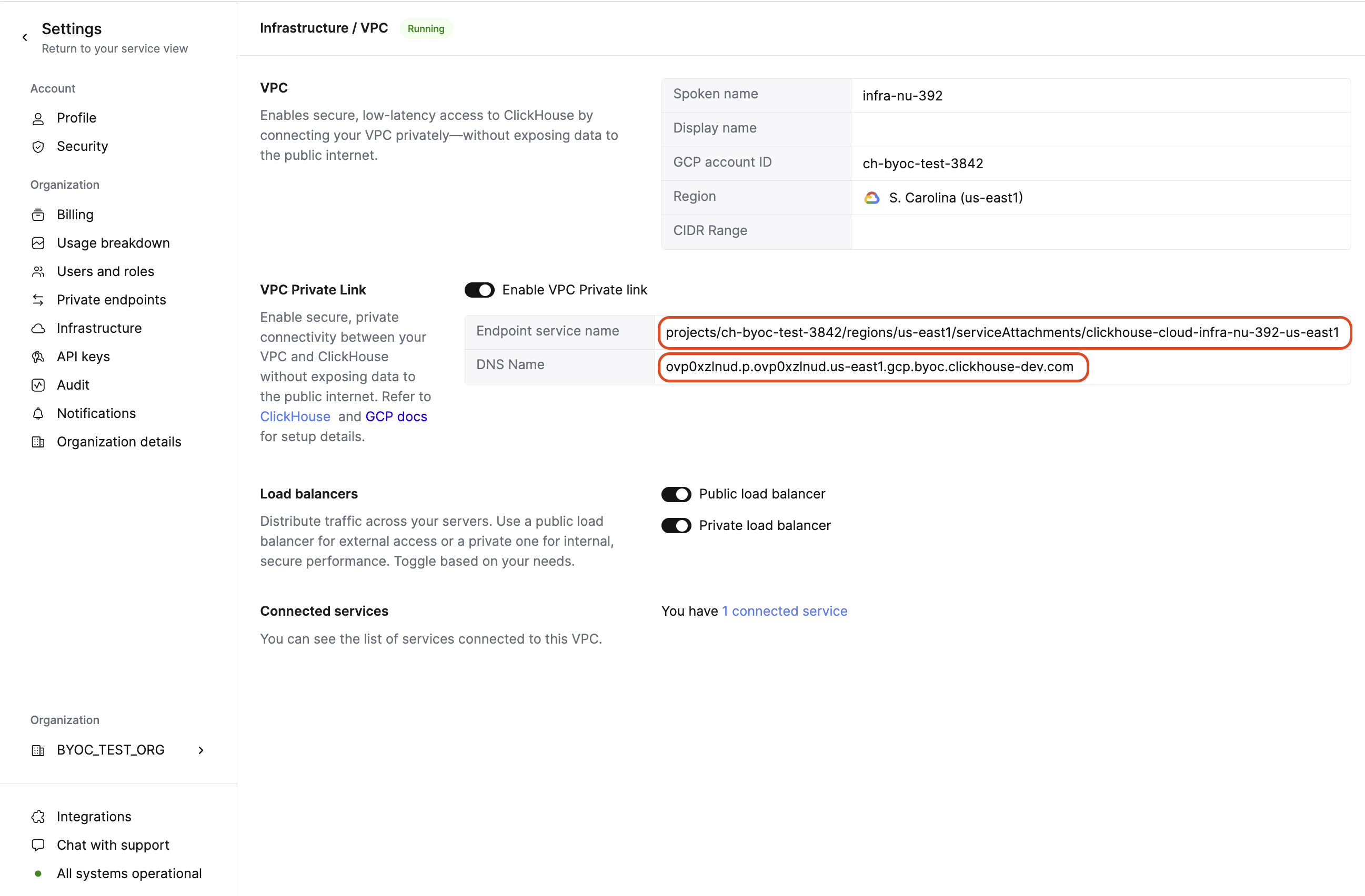 BYOC PSC エンドポイント
