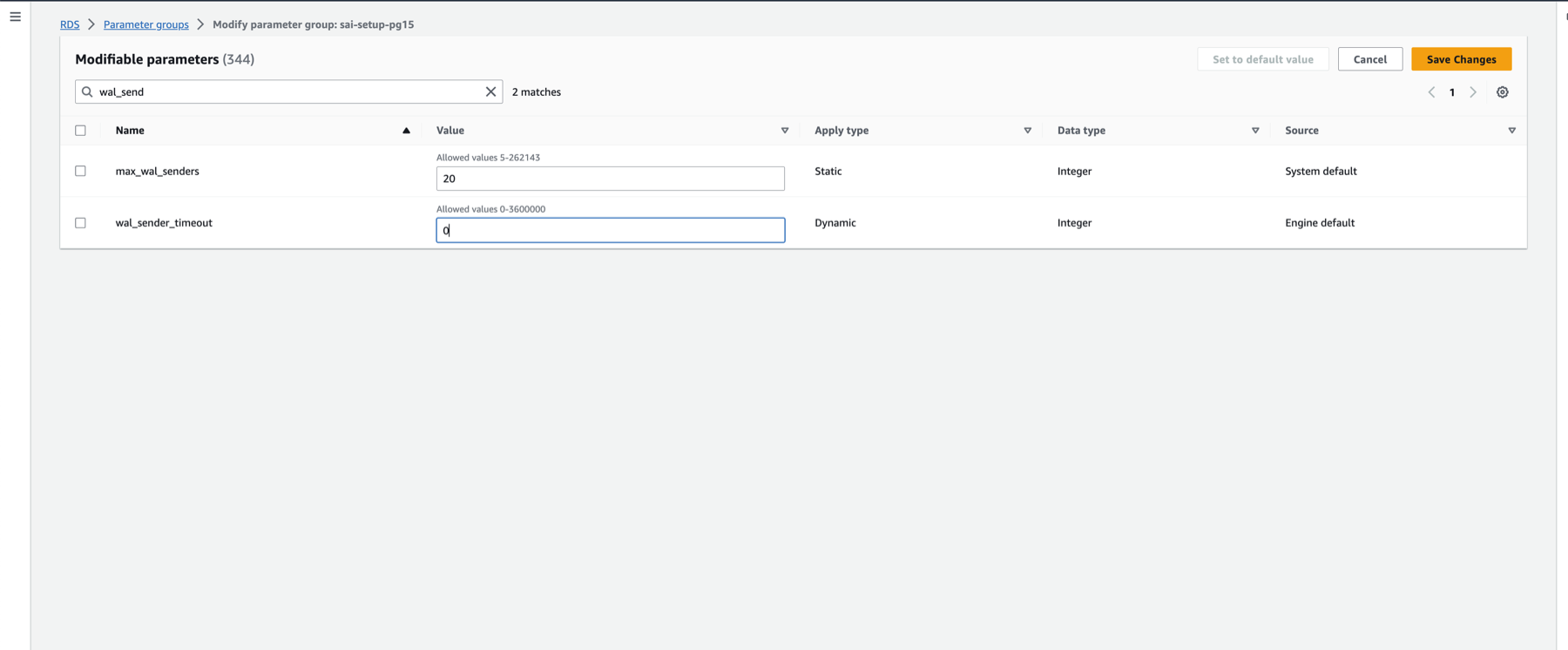 wal_sender_timeout の設定変更