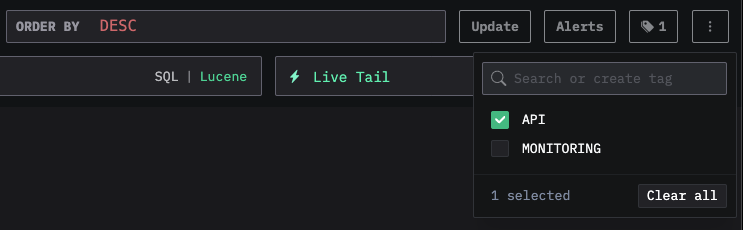 保存済み検索でのタグ