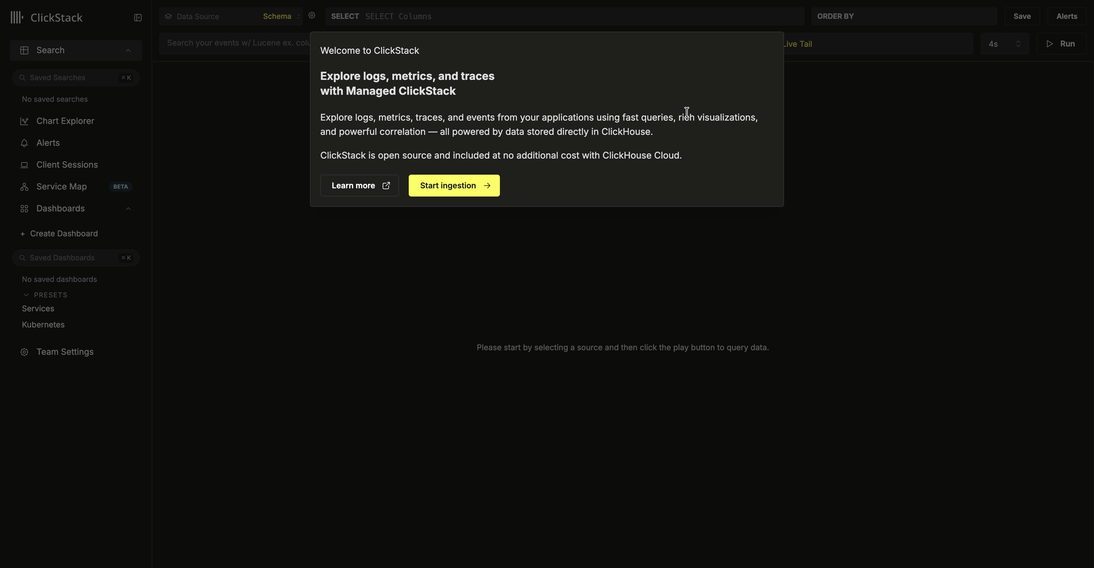 ClickStack UI でのインジェスト設定