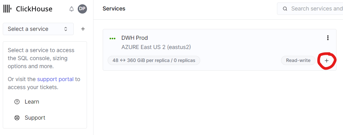 ウェアハウス内で新しいサービスを作成する