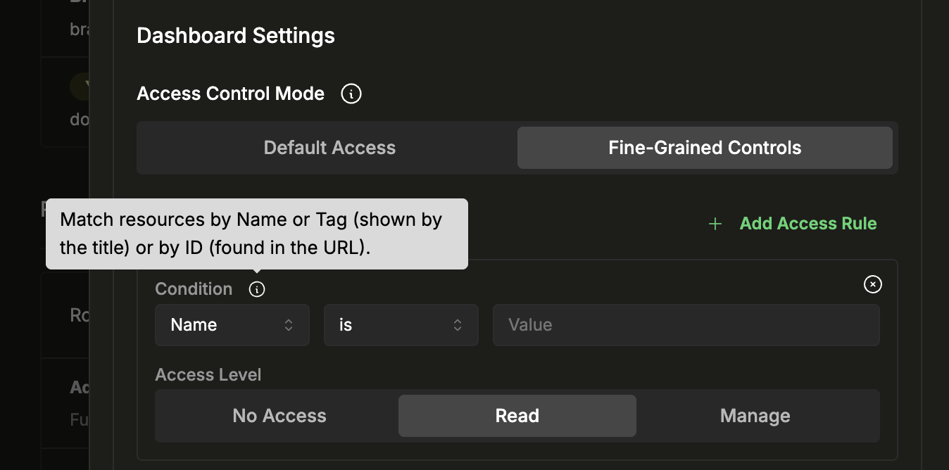 条件ツールチップ: Name または Tag(タイトルに表示)または ID(URL で確認)でリソースを判定