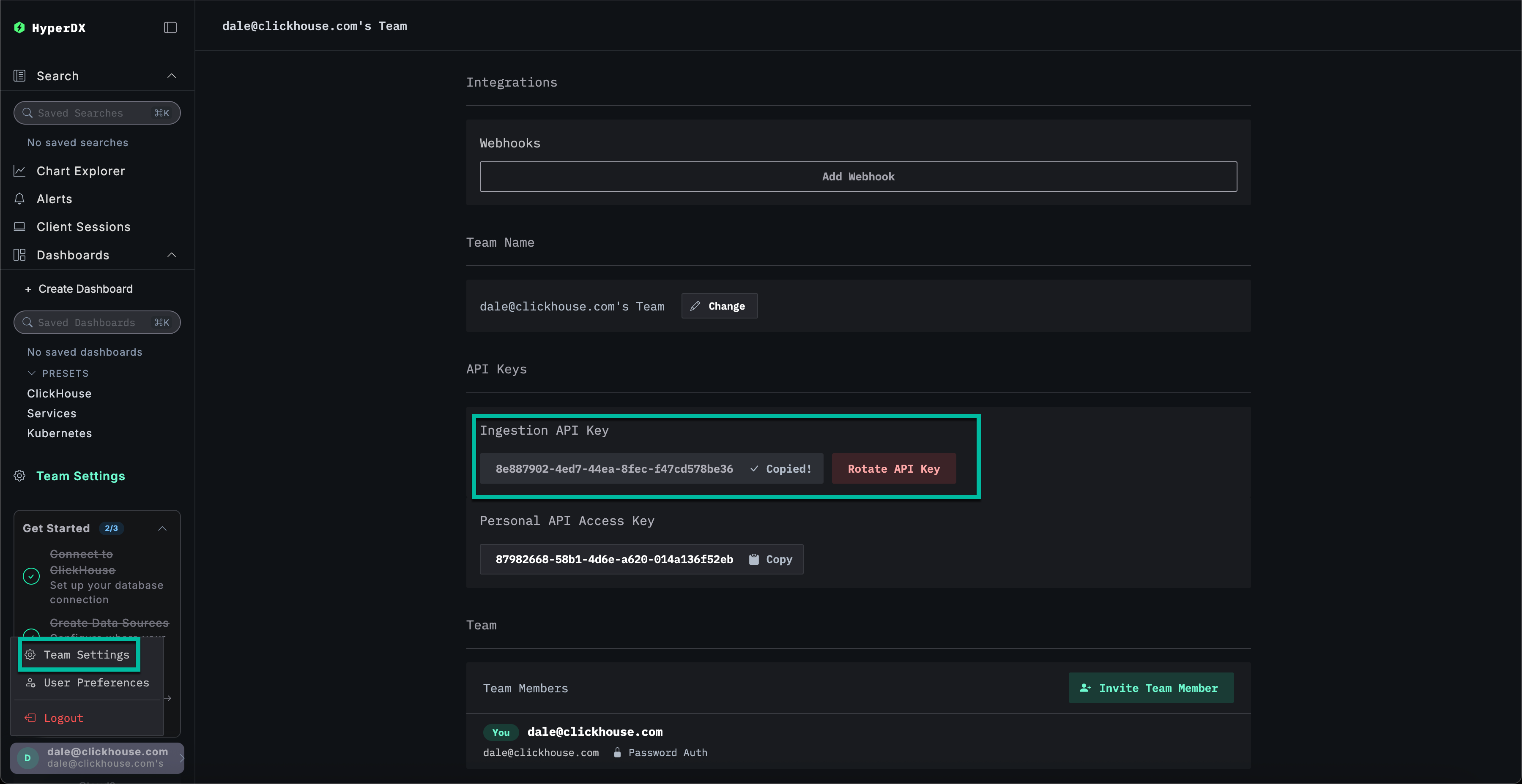API キーをコピー