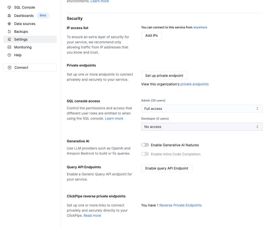 ClickHouse Cloud 設定