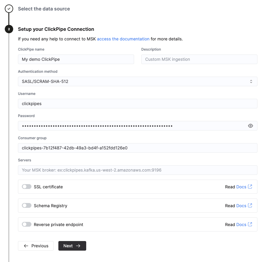 リバースプライベートエンドポイントの選択