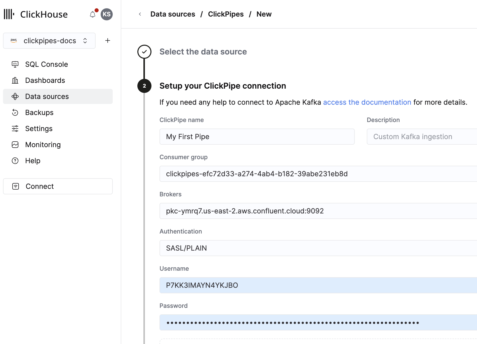 接続情報を入力する