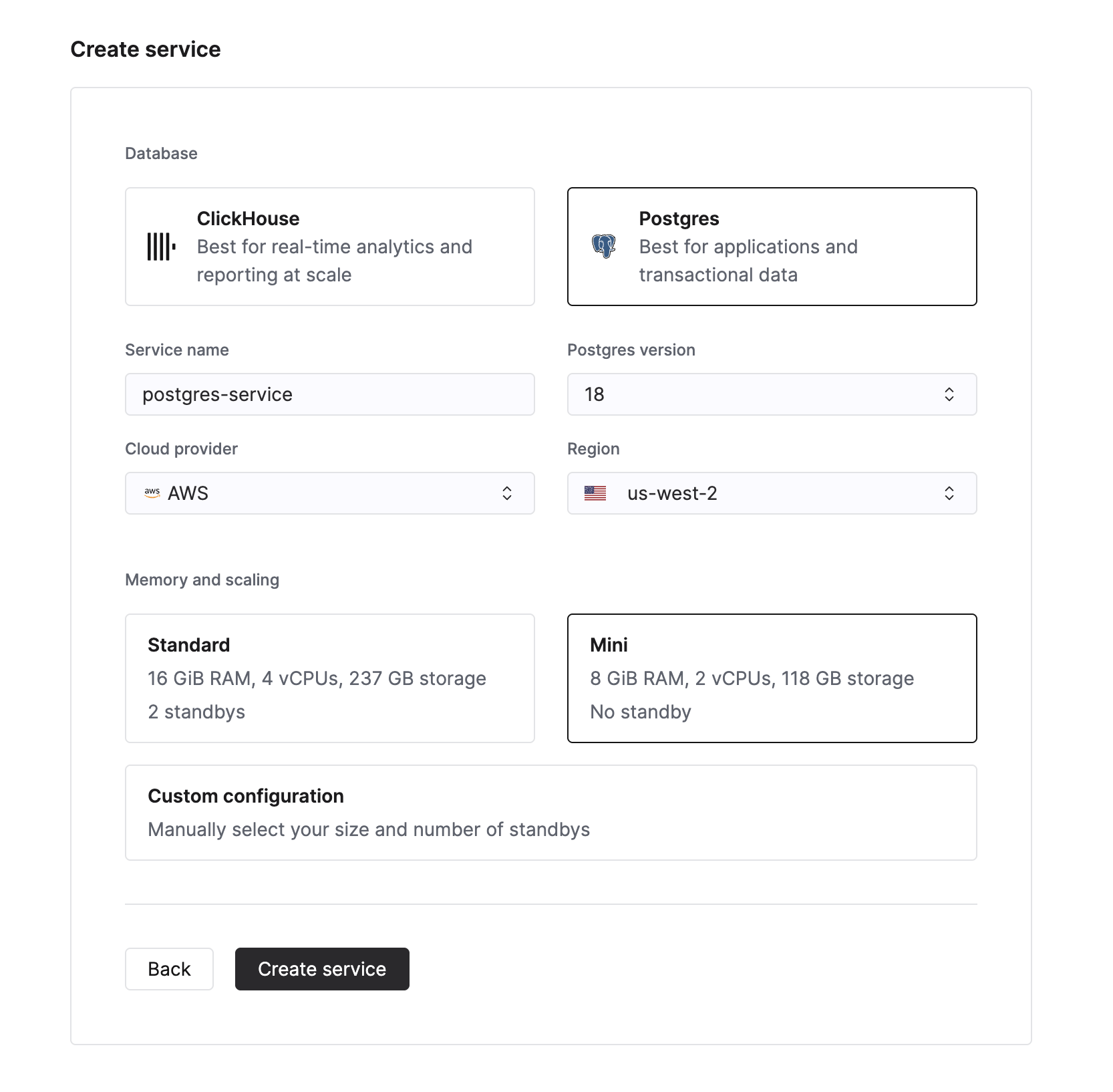 マネージド Postgres サービスの作成