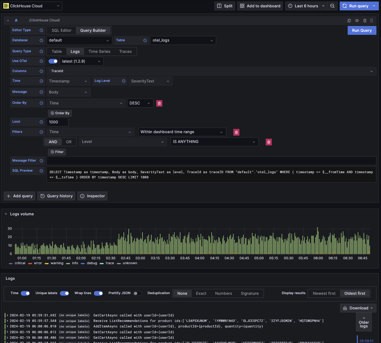 OTel ログクエリの例