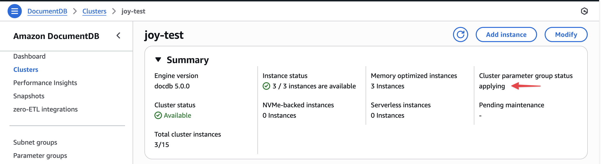 パラメーターグループのステータス
