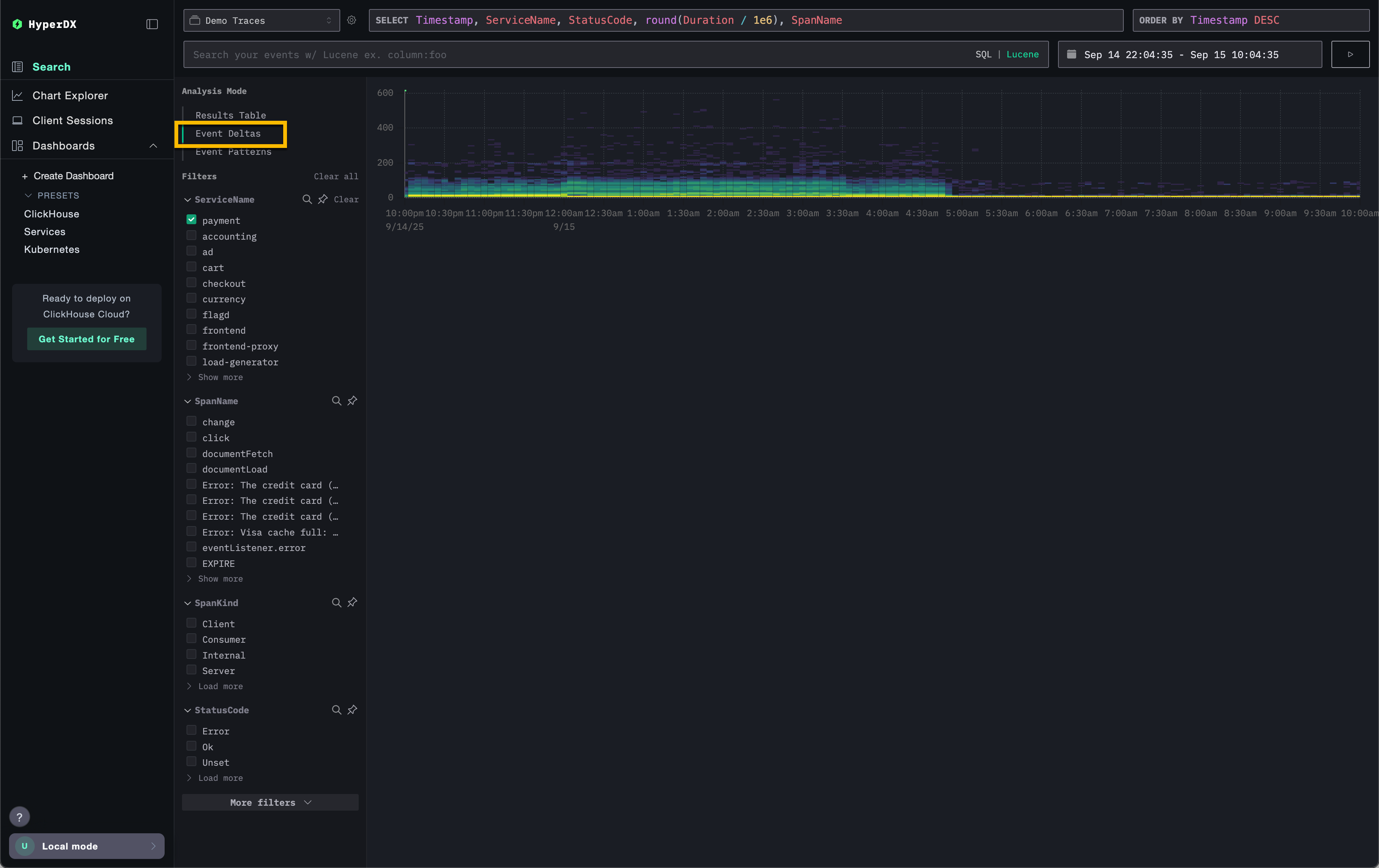 Event Deltas が未選択の状態