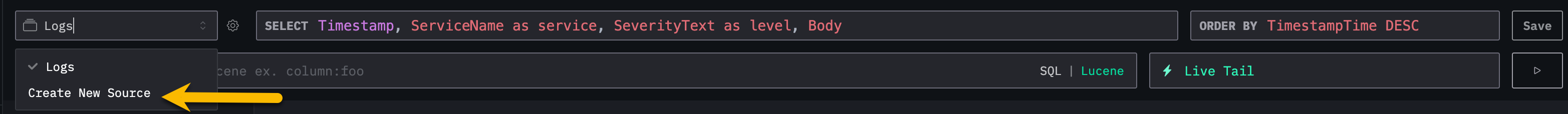 HyperDX 新しいソースの作成