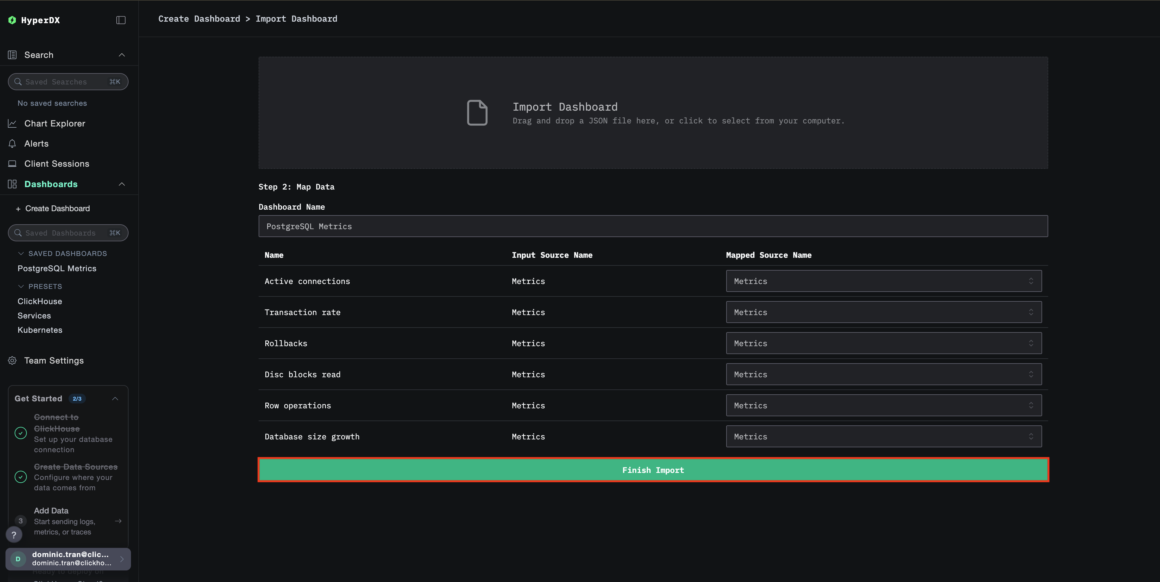 インポート完了ダイアログ