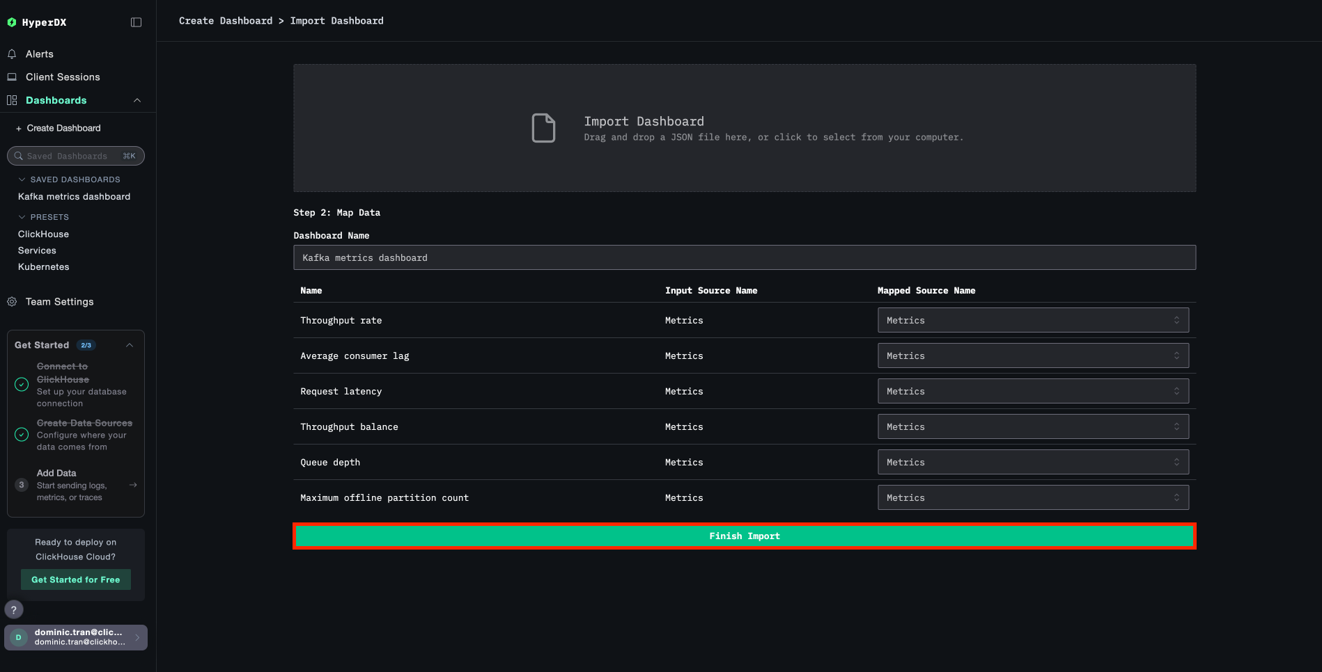 インポート完了ダイアログ