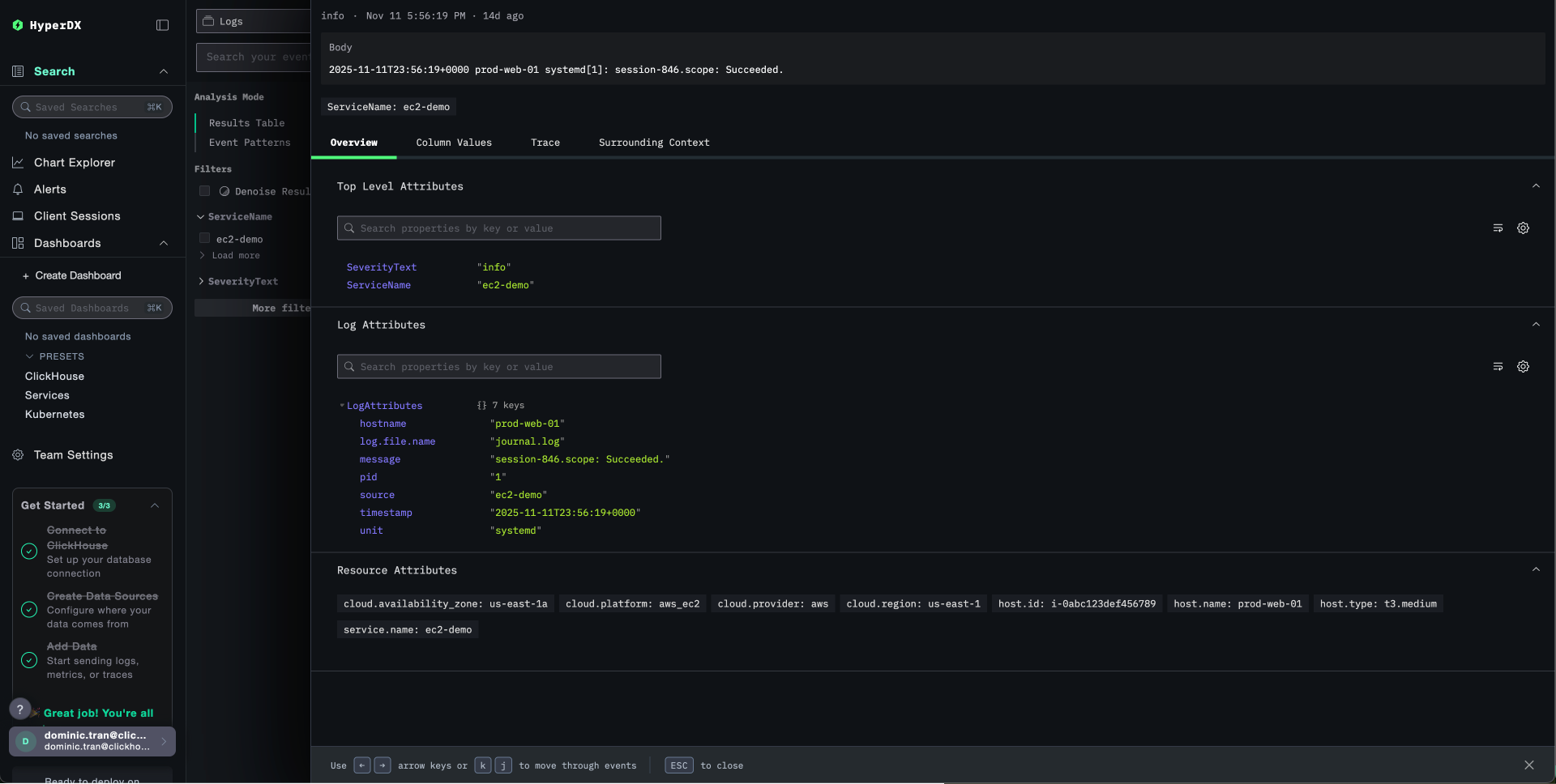 メタデータ付きの EC2 ログ詳細