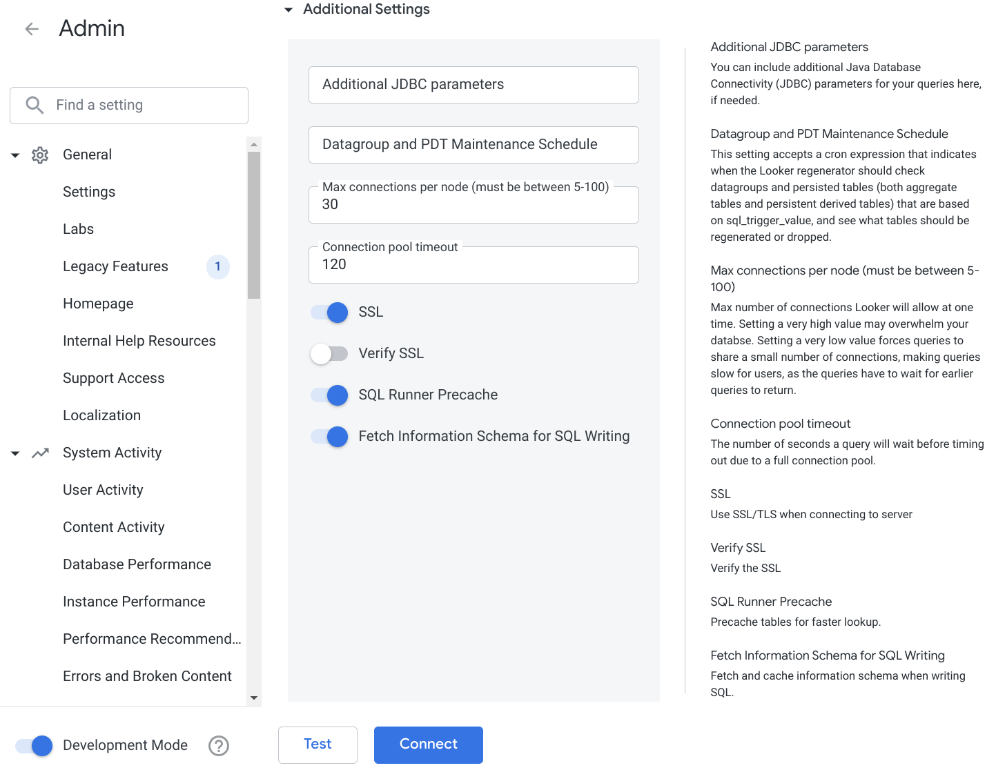 Looker の設定で ClickHouse 接続に対して SSL を有効化する画面