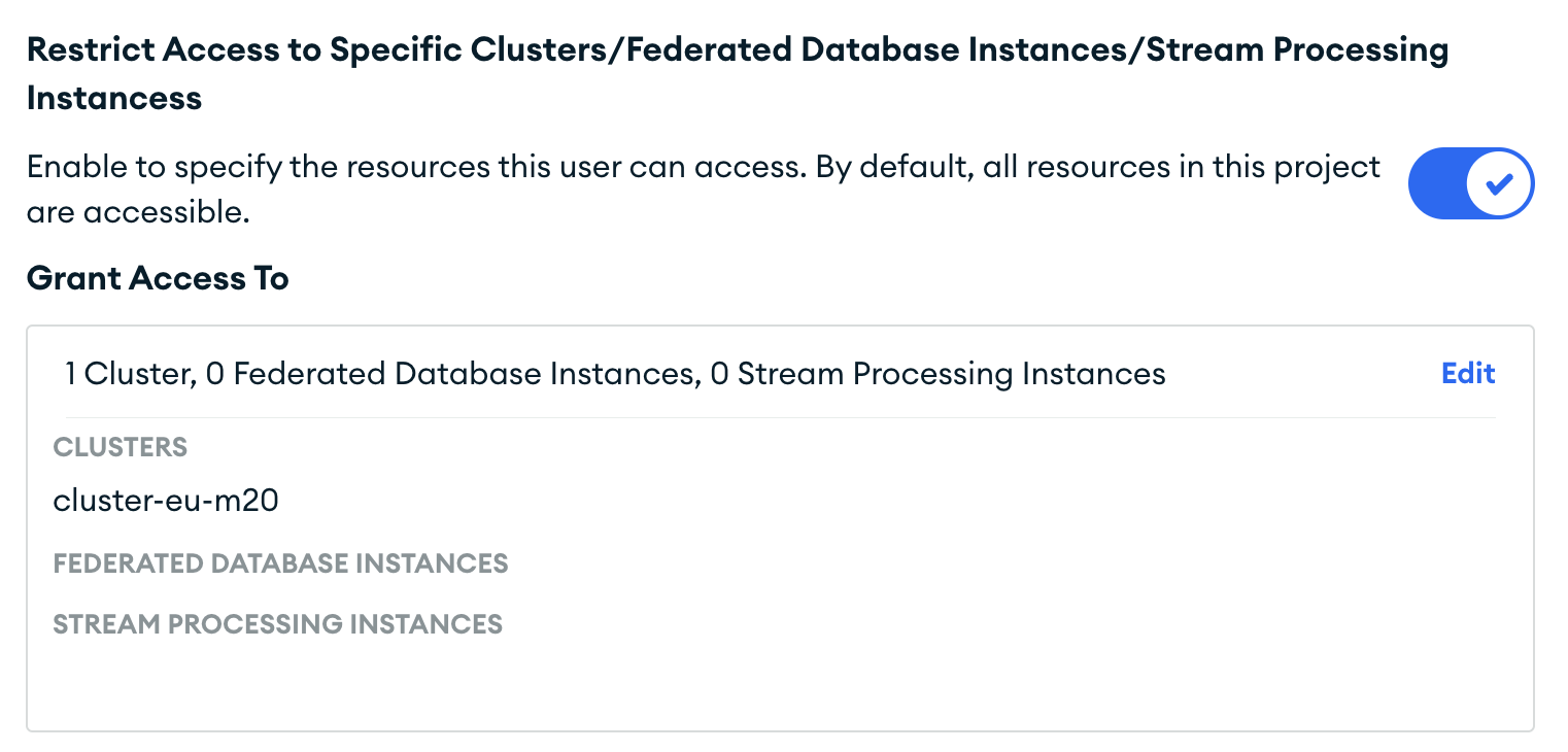 クラスター／インスタンスへのアクセス制限