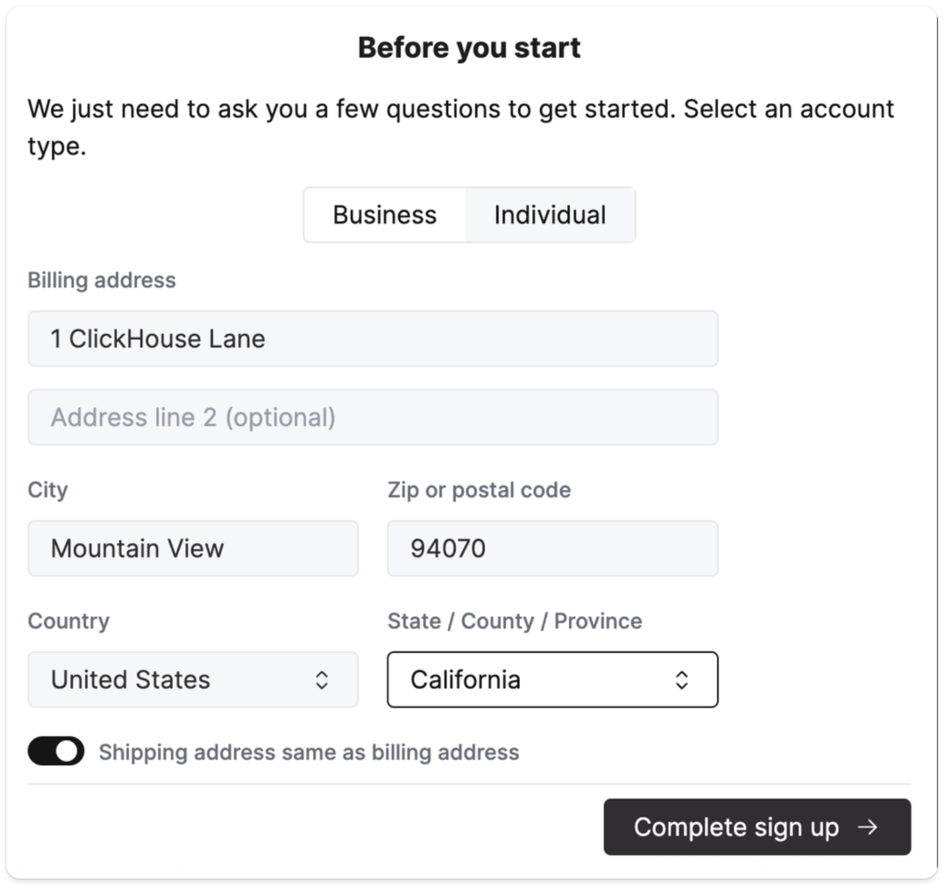 ビジネス情報の入力