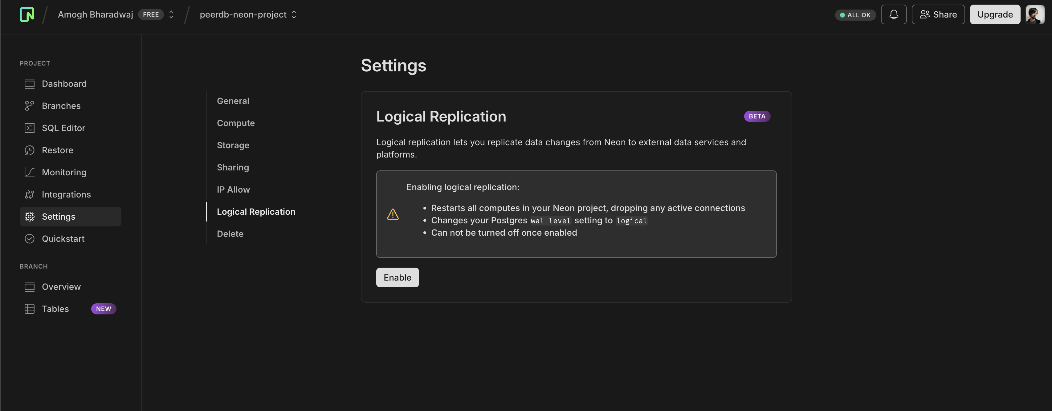 ロジカルレプリケーションを有効化する