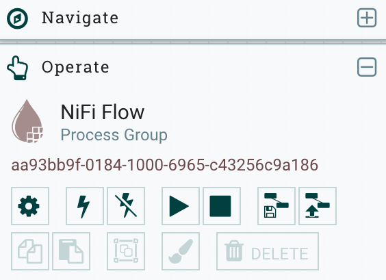 歯車ボタンが強調表示された NiFi Flow Configuration ページ