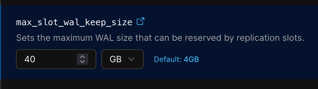 PlanetScale コンソールで max_slot_wal_keep_size を調整する