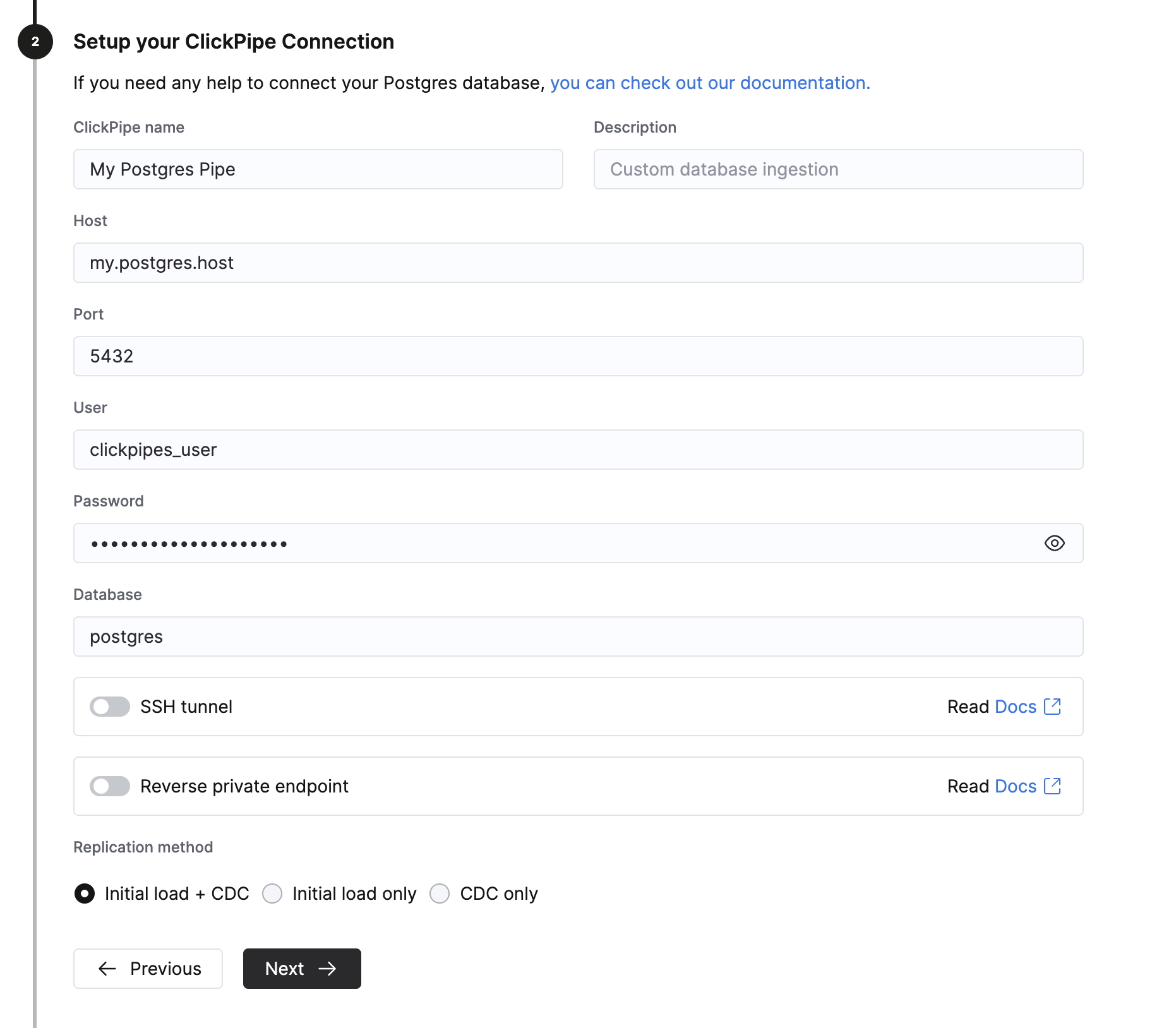 接続情報の入力