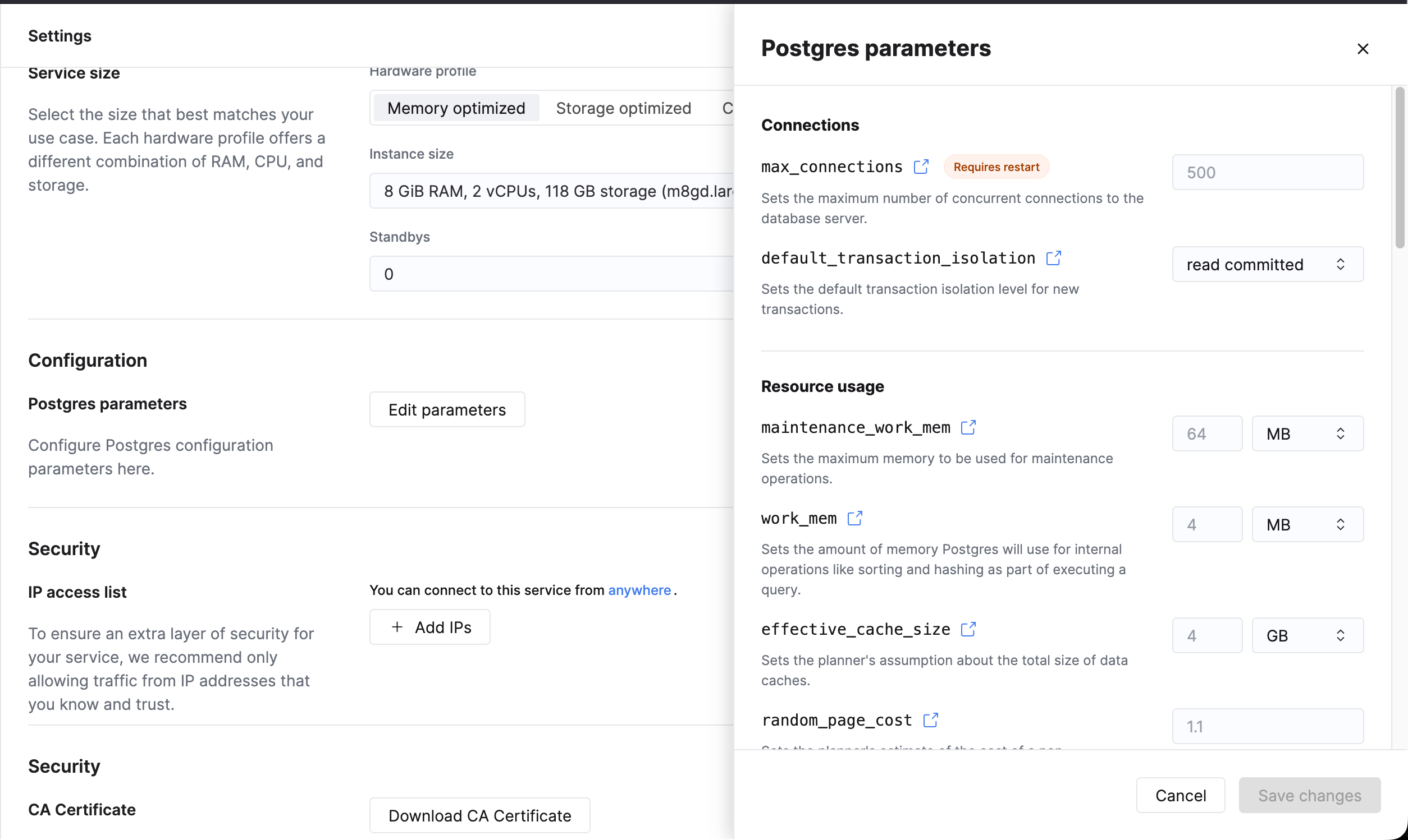 Postgres パラメータ構成