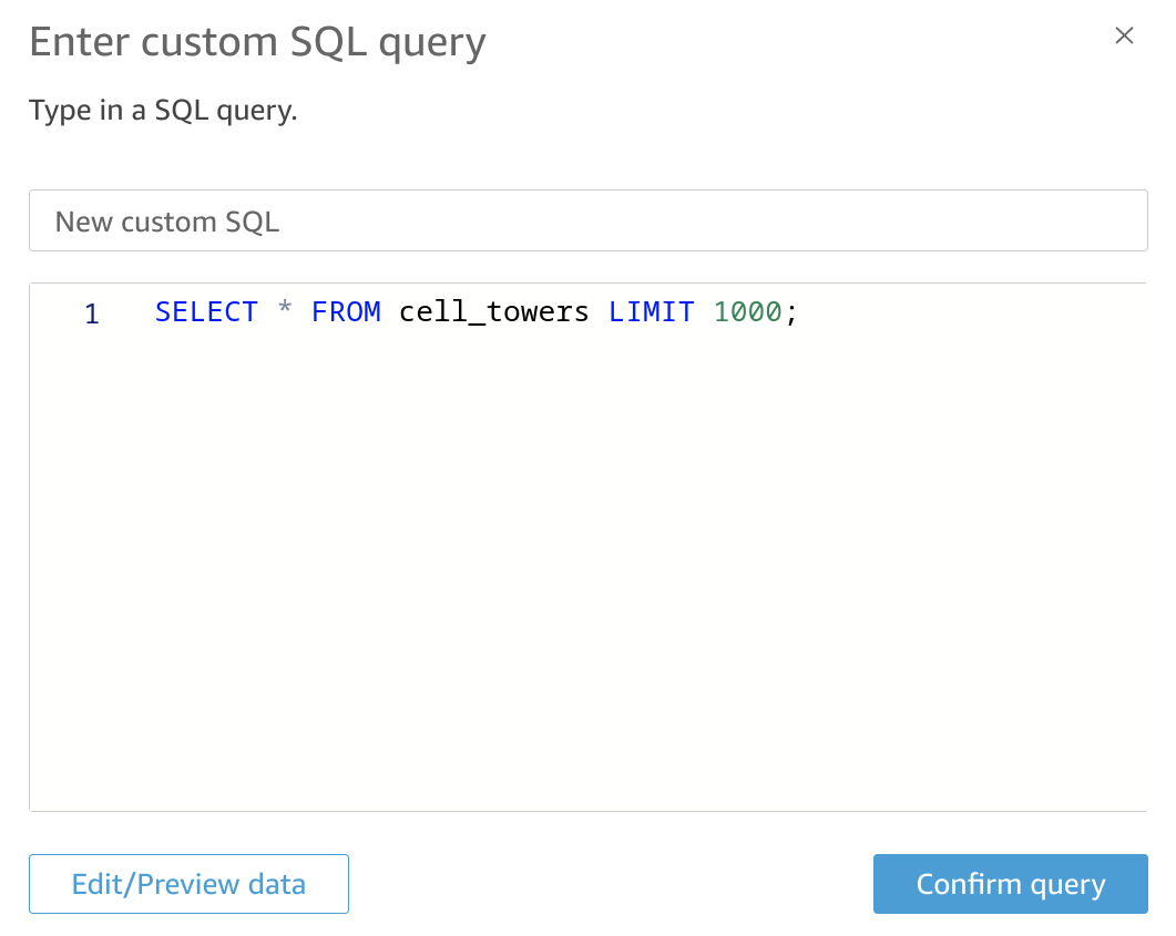 ClickHouse からデータを取得するための QuickSight のカスタム SQL クエリエディタ