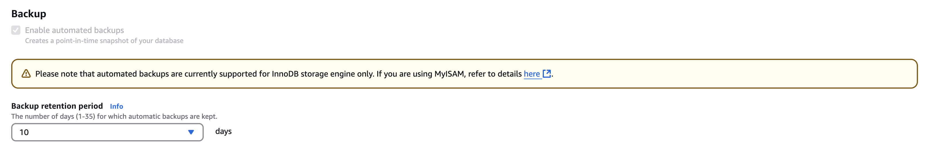 Aurora で自動バックアップを有効化する