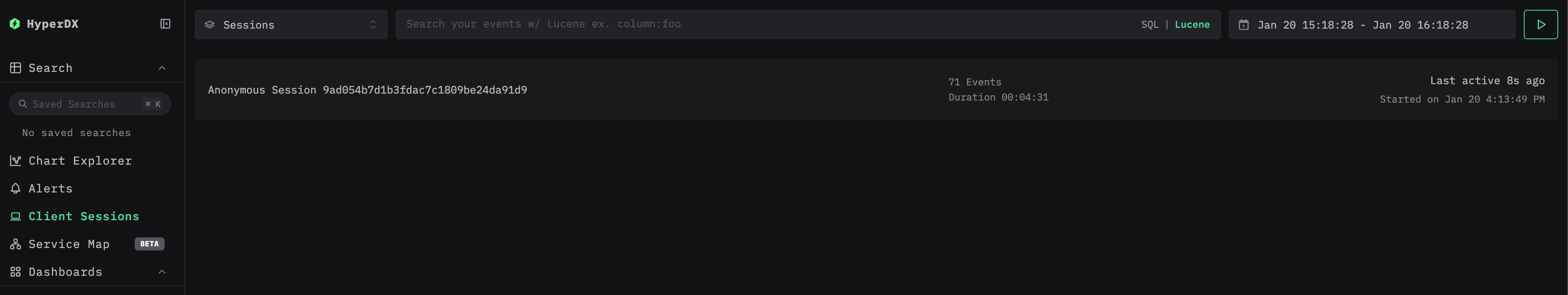 セッションリプレイの検索ビュー