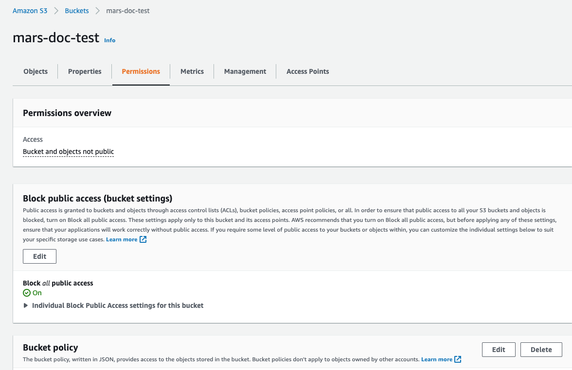 S3バケットポリシー構成へのアクセス
