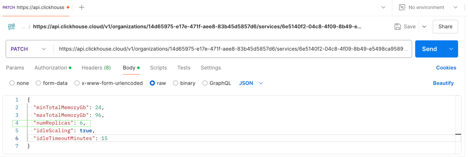 スケーリングの PATCH リクエスト