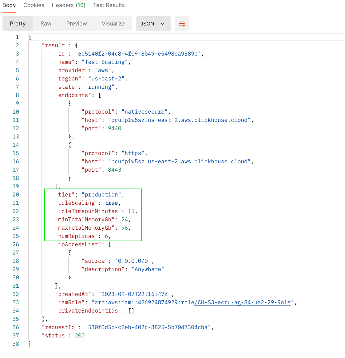スケーリングの PATCH レスポンス