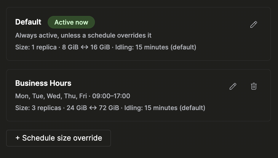 Configuring a scheduled scaling rule in the ClickHouse Cloud console