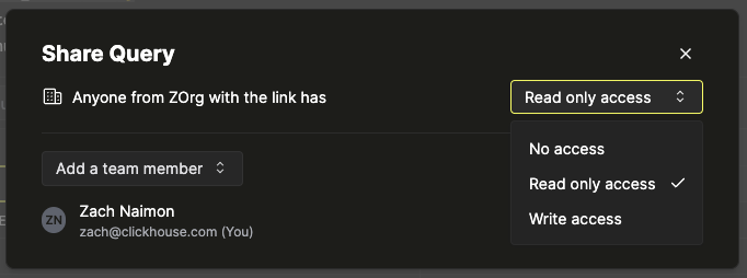 共有クエリへのアクセス権を編集するダイアログ