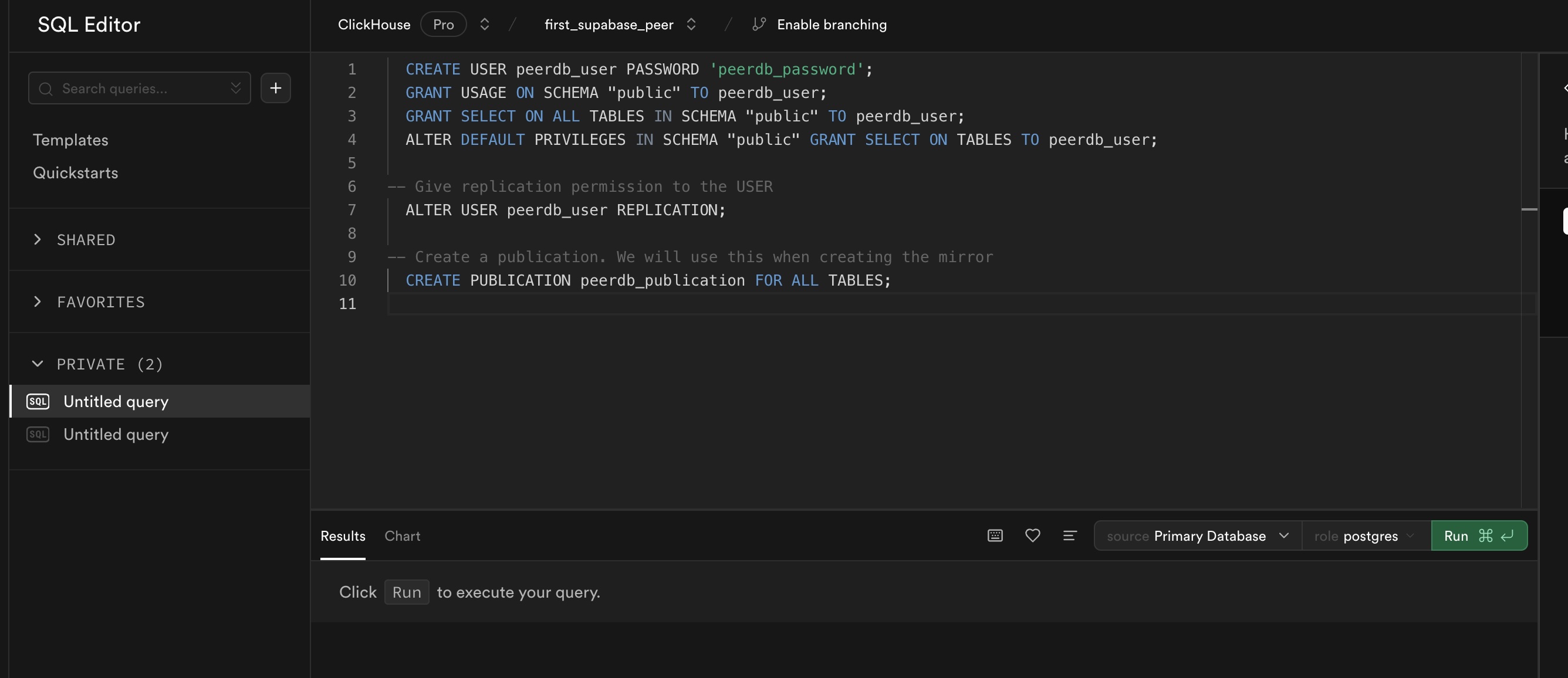 ユーザーとパブリケーションのコマンド