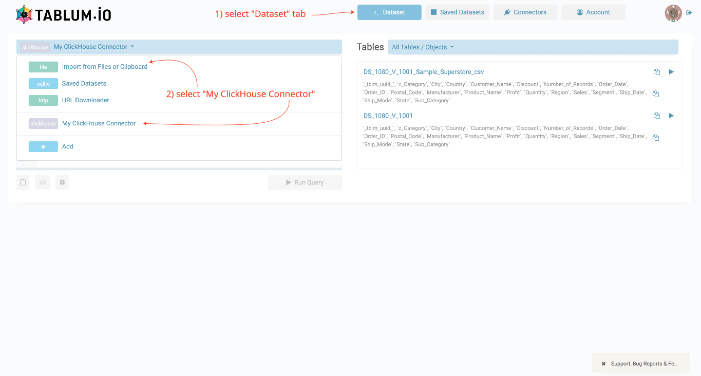 TABLUM.IO で ClickHouse コネクタを選択する
