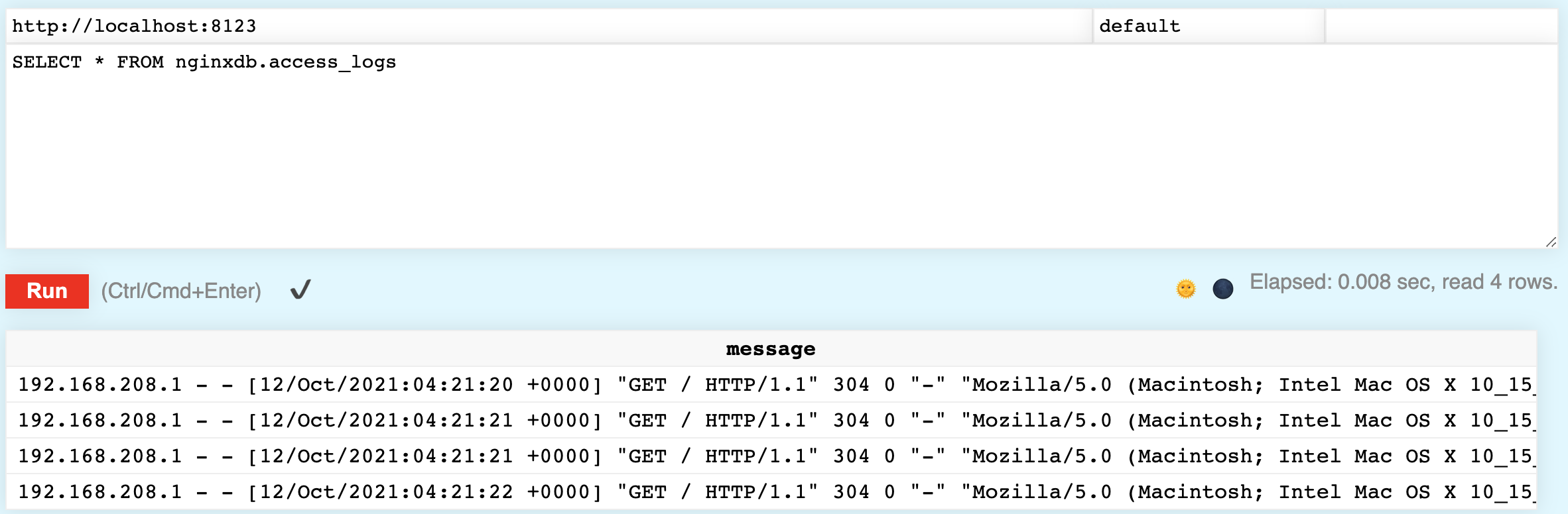 テーブル形式で ClickHouse のログを表示する
