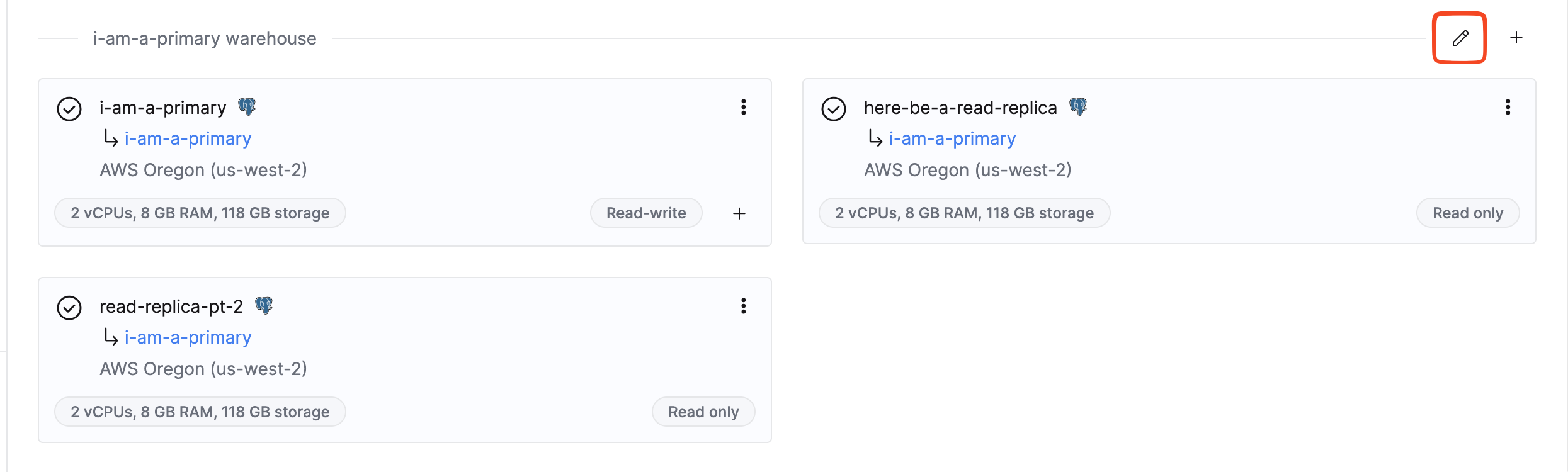 編集アイコン付きのウェアハウスビュー
