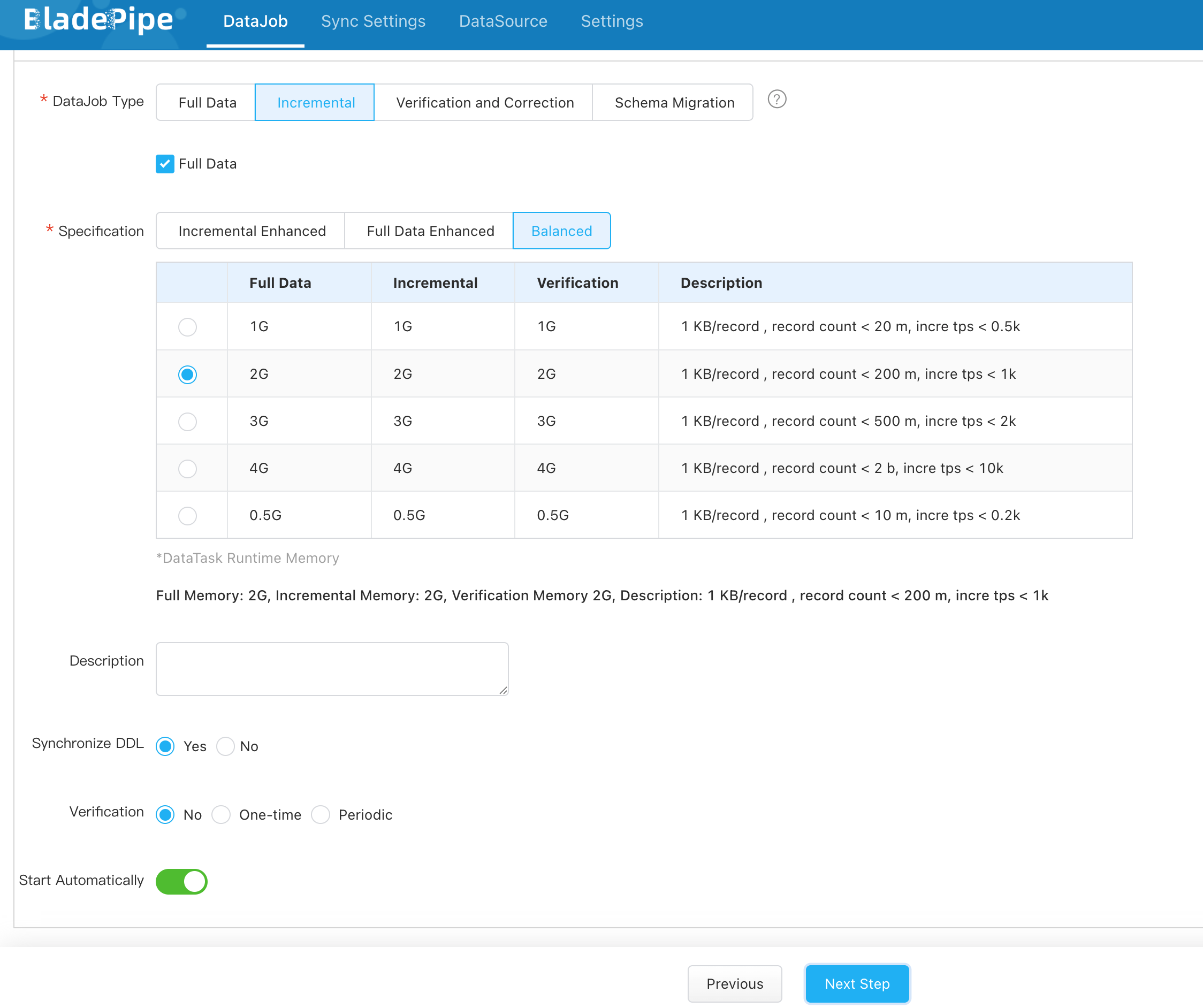 동기화 유형 선택