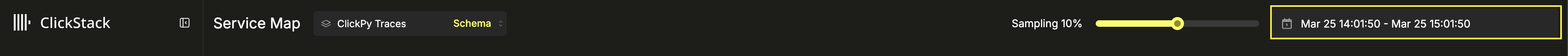 서비스 맵 도구 모음에서 강조 표시된 날짜 범위 선택기