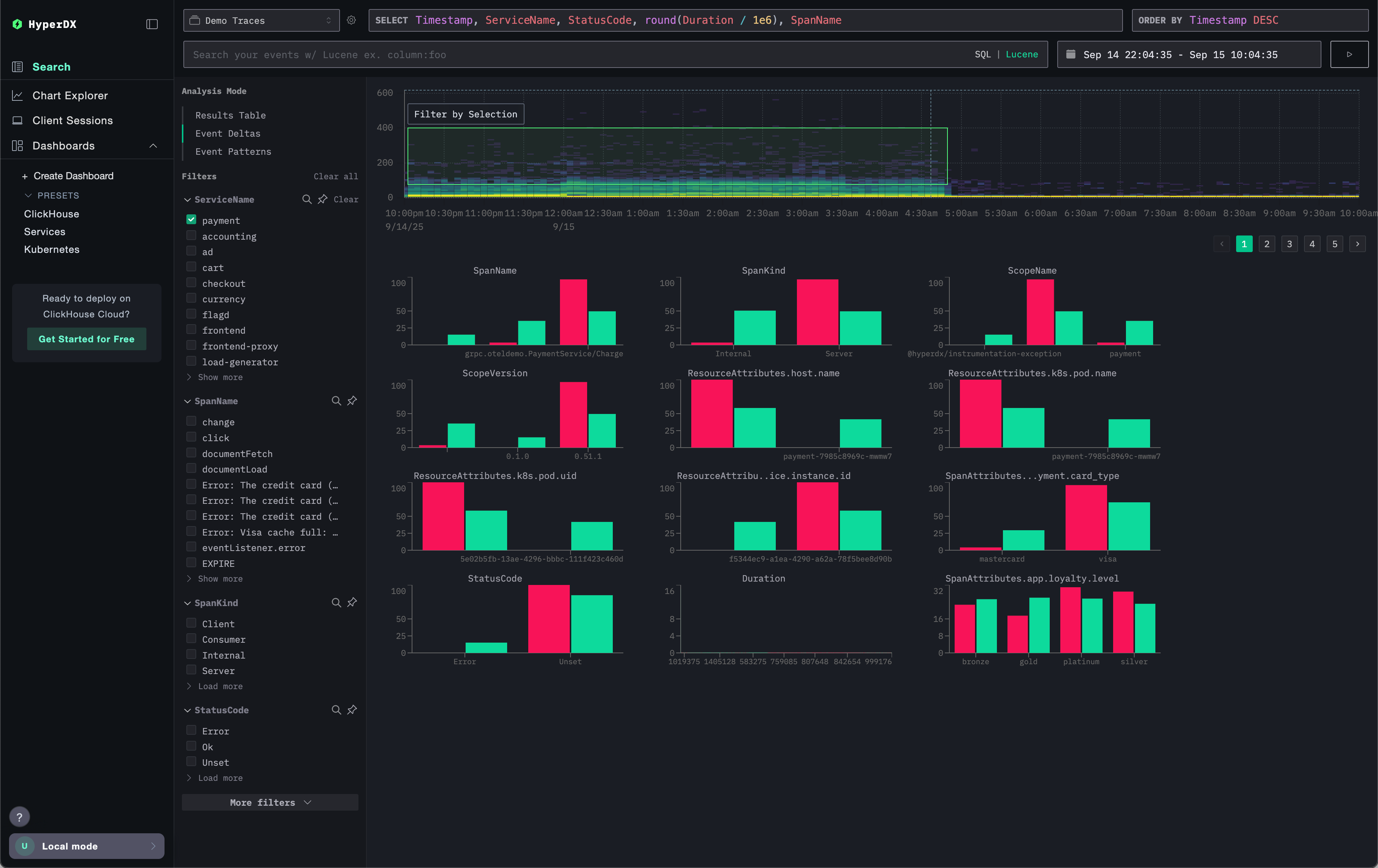 Event Deltas에서 영역이 선택된 화면