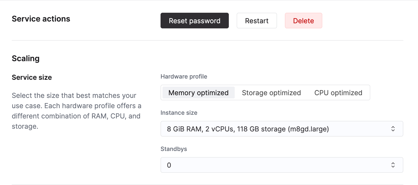 Service actions and scaling